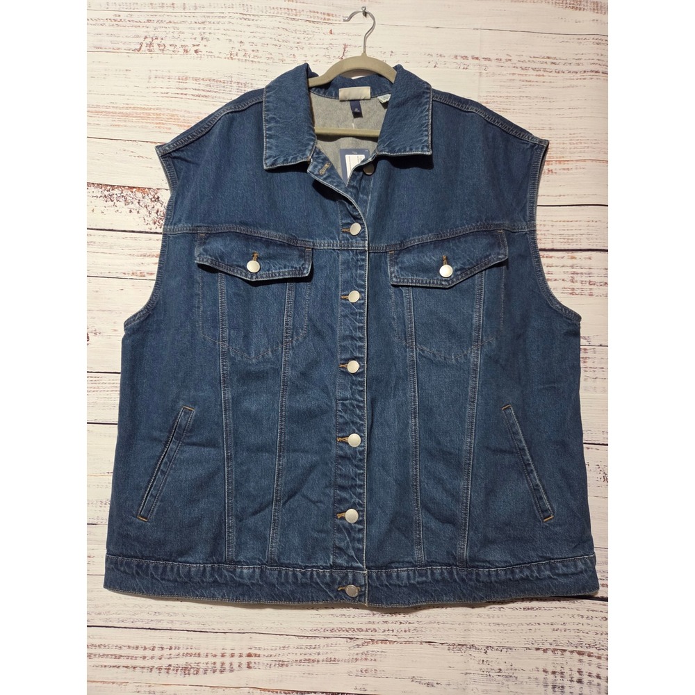 Universal Thread Womens 2X 80s Baggy Vest Medium Wash Denim Sleeveless Jacket